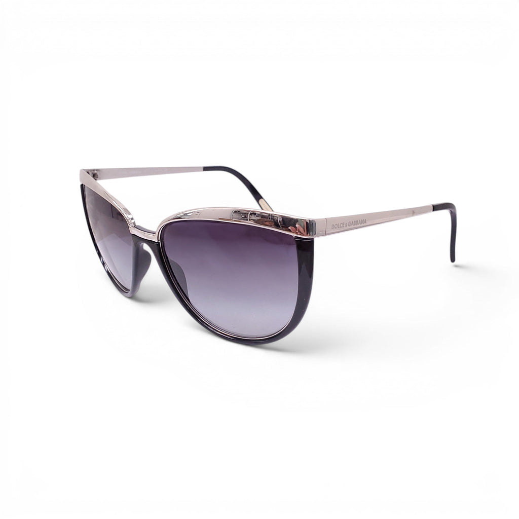 DOLCE & GABBANA BLACK AND SILVER FRAME CATEYE SUNGLASSES