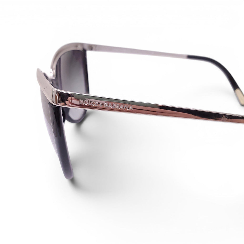 DOLCE & GABBANA BLACK AND SILVER FRAME CATEYE SUNGLASSES