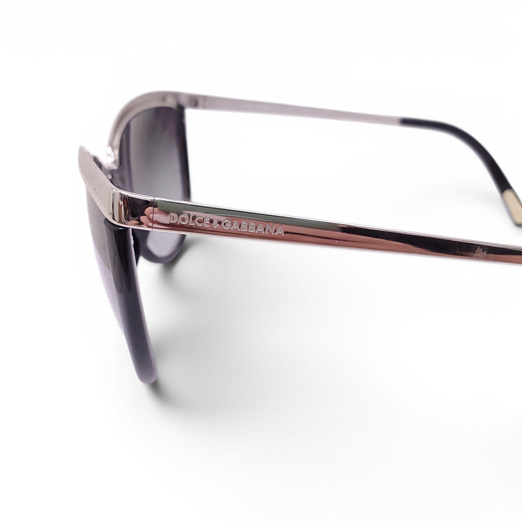 DOLCE & GABBANA BLACK AND SILVER FRAME CATEYE SUNGLASSES