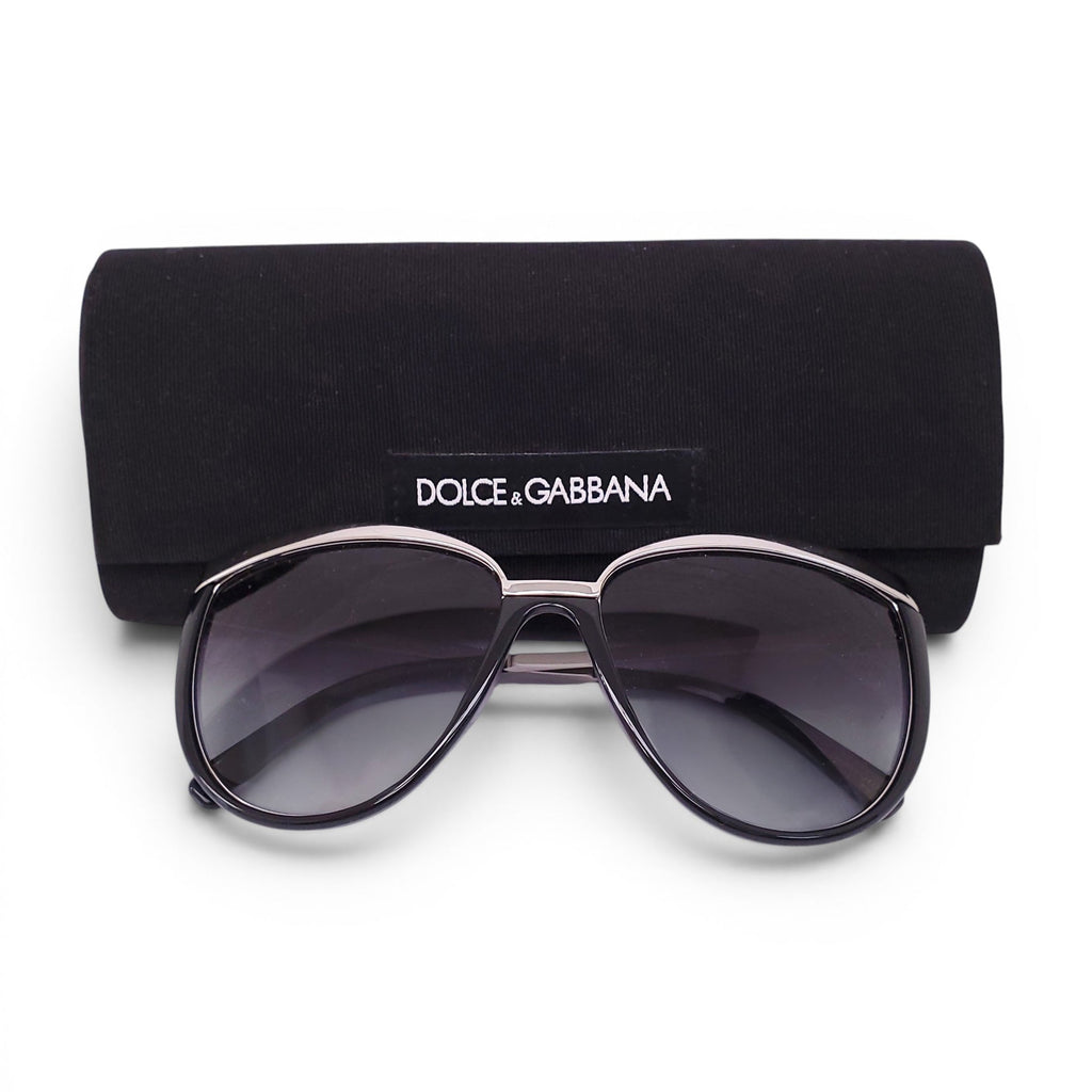 DOLCE & GABBANA BLACK AND SILVER FRAME CATEYE SUNGLASSES