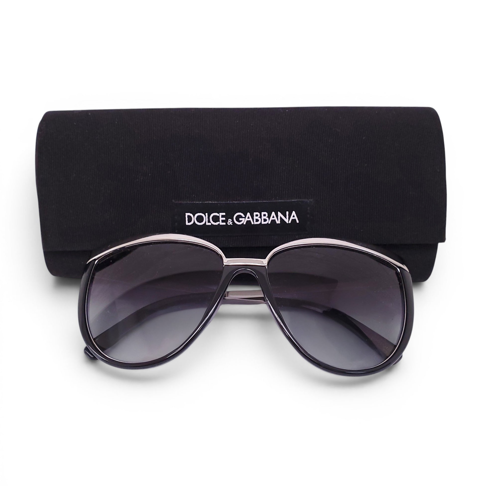 DOLCE & GABBANA BLACK AND SILVER FRAME CATEYE SUNGLASSES