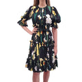 DOLCE & GABBANA BLACK AND YELLOW DAFFODIL PRINT SILK DRESS - SIZE 38
