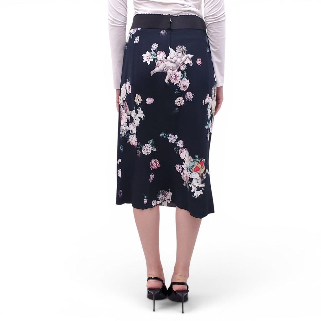DOLCE & GABBANA BLACK ANGEL PATTERNED SKIRT - SIZE 46