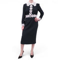 DOLCE & GABBANA BLACK DRESS WITH WHITE LACE AND CROWN BUTTONS - SIZE 46