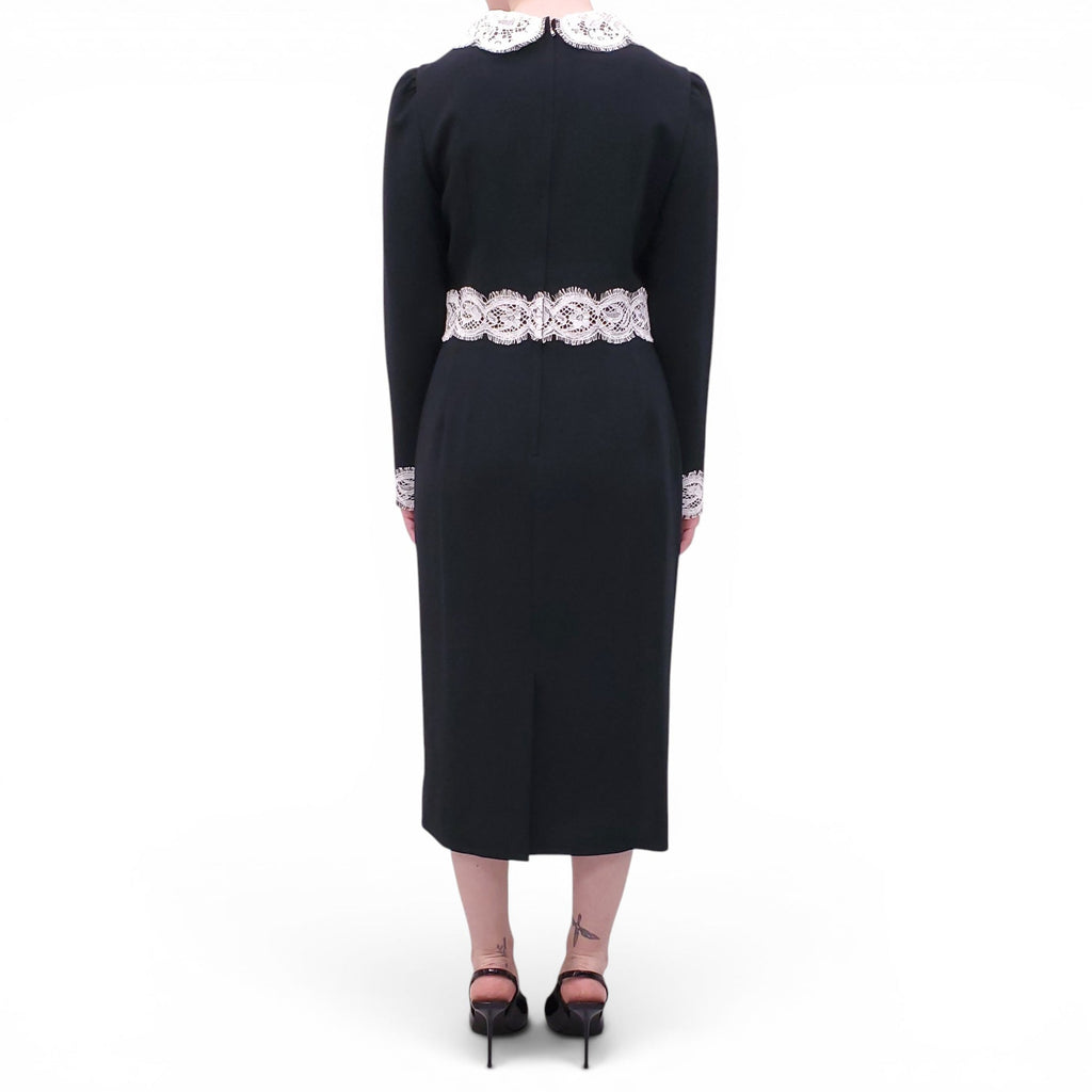 DOLCE & GABBANA BLACK DRESS WITH WHITE LACE AND CROWN BUTTONS - SIZE 46
