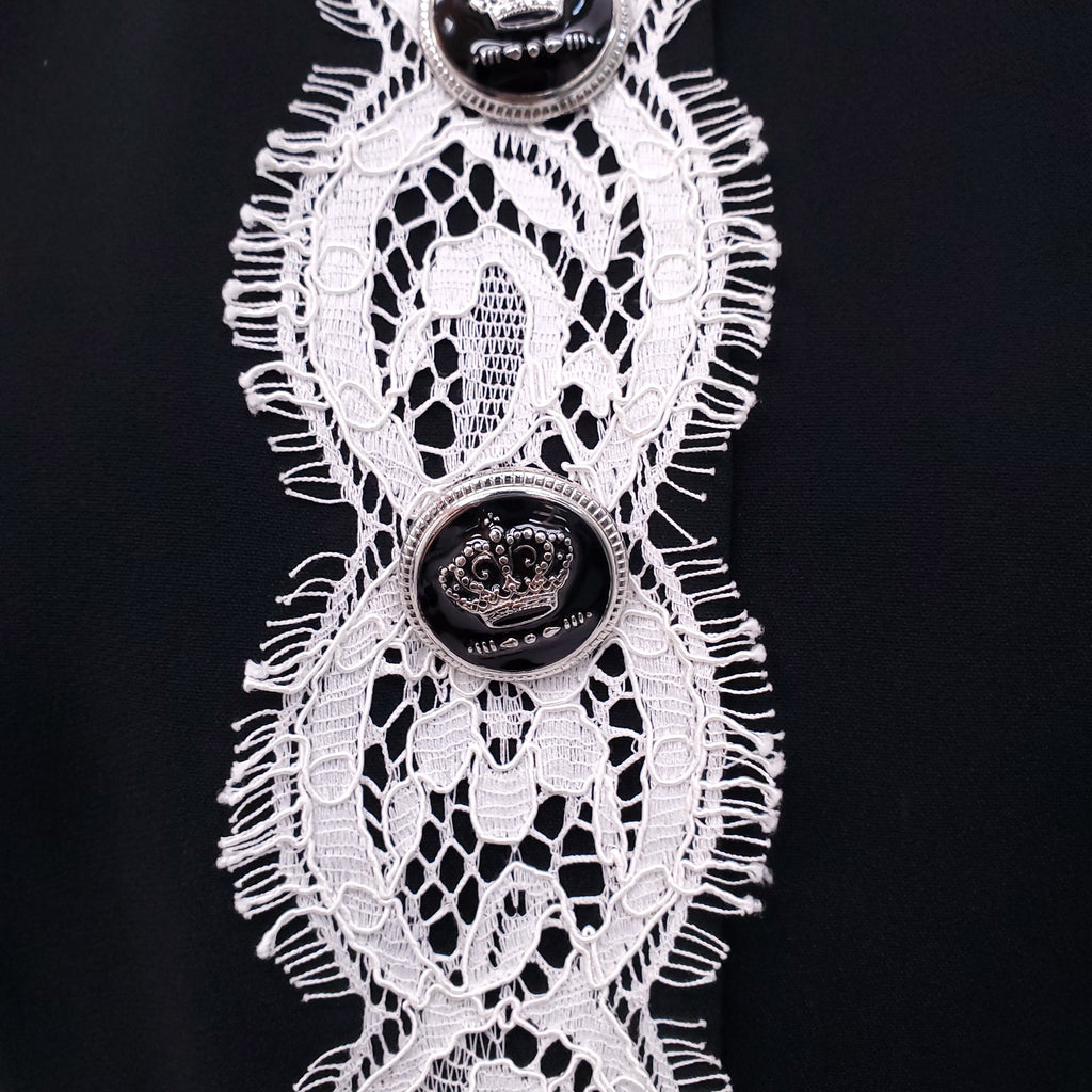 DOLCE & GABBANA BLACK DRESS WITH WHITE LACE AND CROWN BUTTONS - SIZE 46