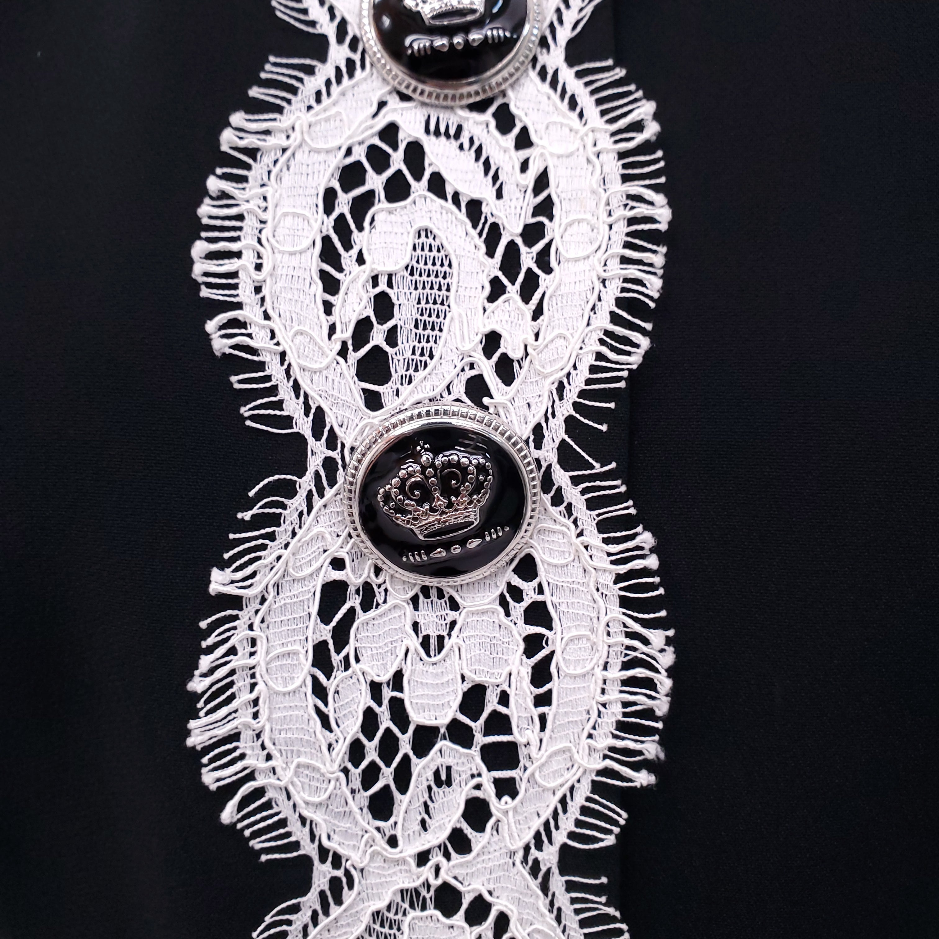DOLCE & GABBANA BLACK DRESS WITH WHITE LACE AND CROWN BUTTONS - SIZE 46