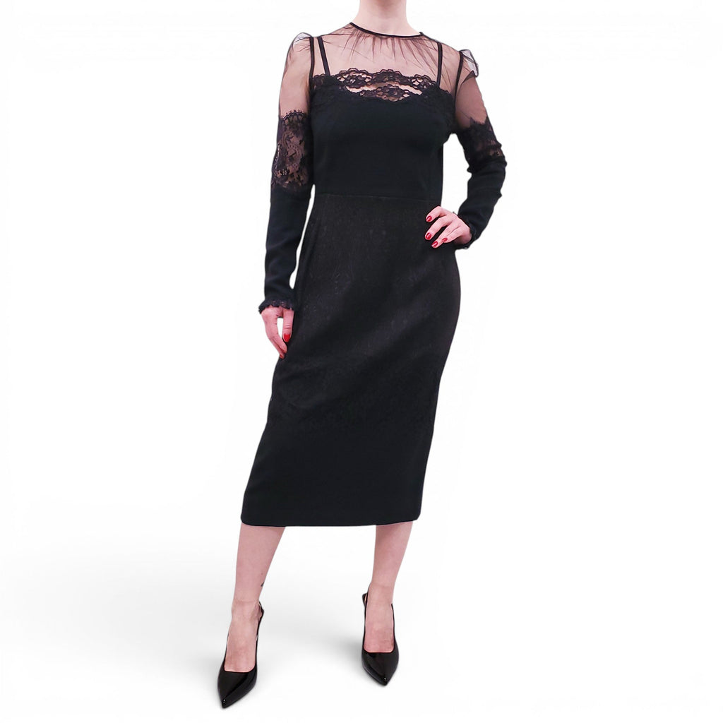 DOLCE & GABBANA BLACK LACE AND MESH DRESS - SIZE 46