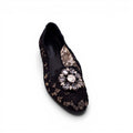 DOLCE & GABBANA BLACK LACE FLATS WITH CRYSTAL DETAIL - SIZE 38.5