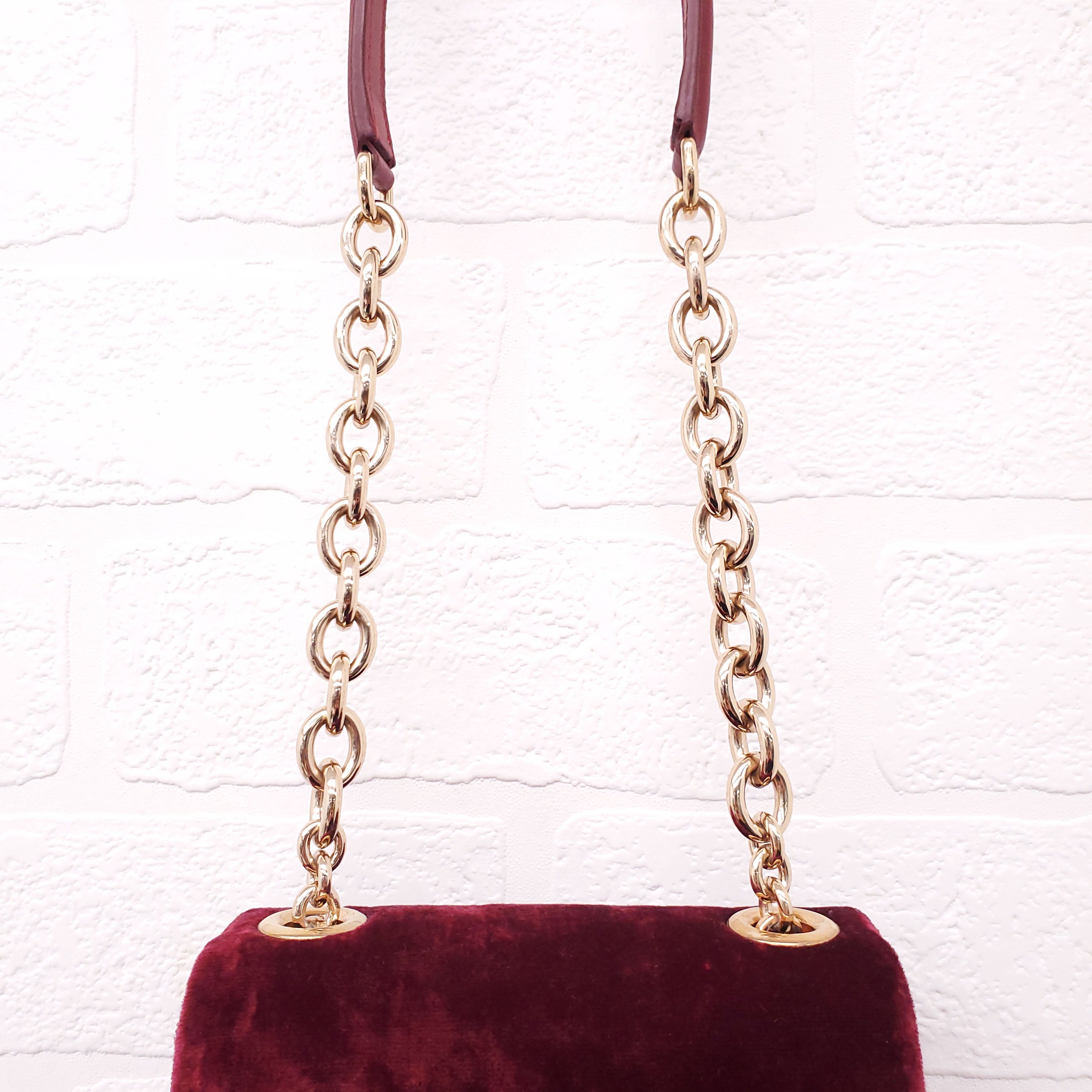 DOLCE & GABBANA BURGUNDY VELVET SHOULDER BAG WITH CRYSTAL EMBLEM