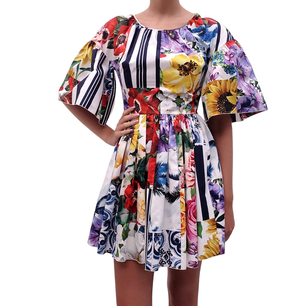 DOLCE & GABBANA COTTON PATCHWORK MINI DRESS - SIZE 40