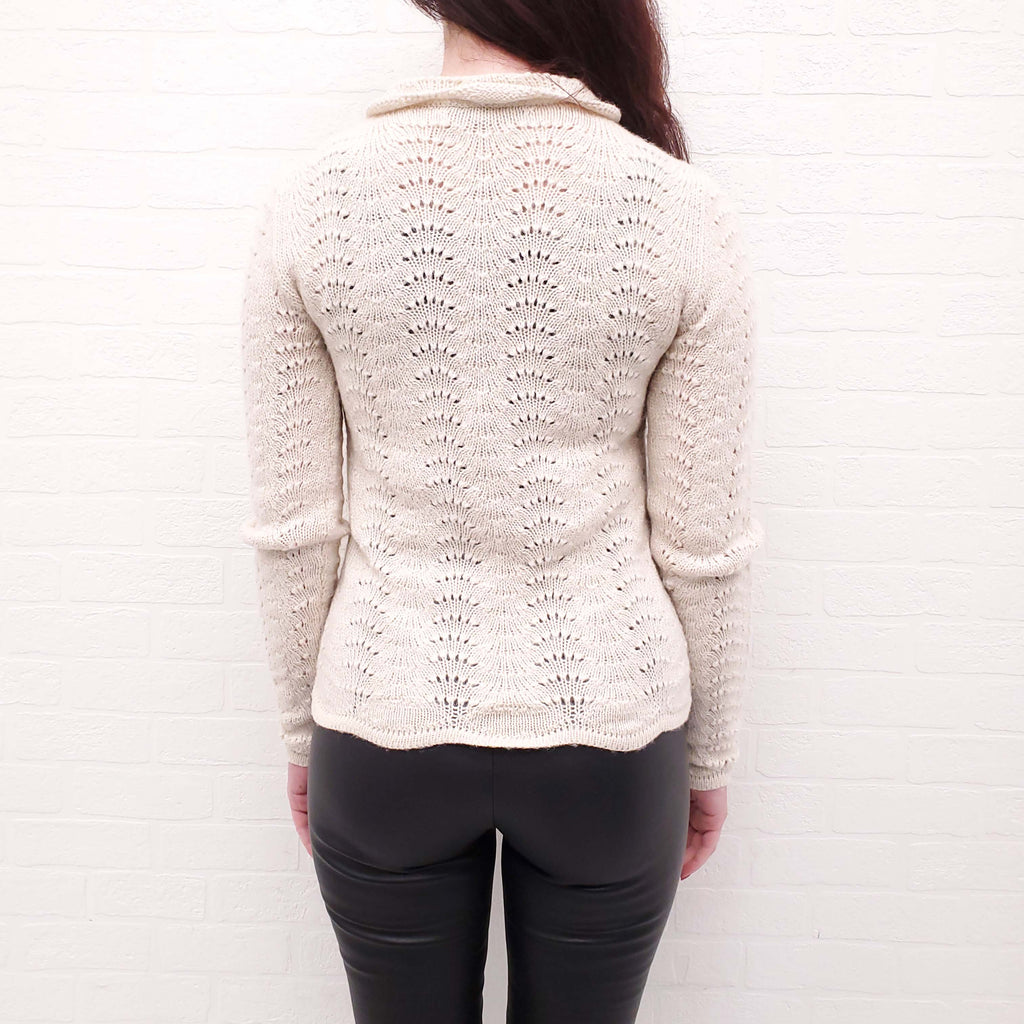 DOLCE & GABBANA CREAM CROCHET CARDIGAN WITH PEARL AND CRYSTAL BUTTONS - SIZE 42