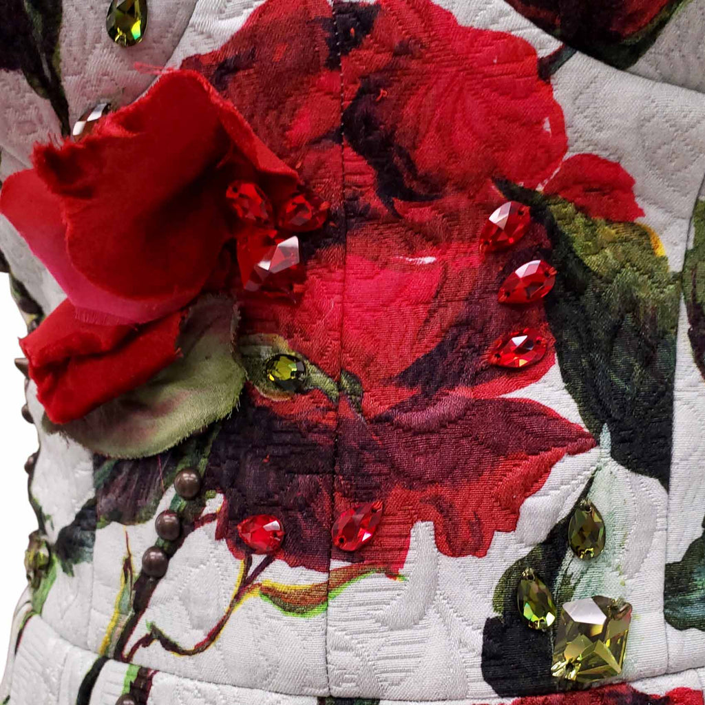 DOLCE & GABBANA FLORAL 3D CRYSTAL EMBROIDERED DRESS - SIZE 40