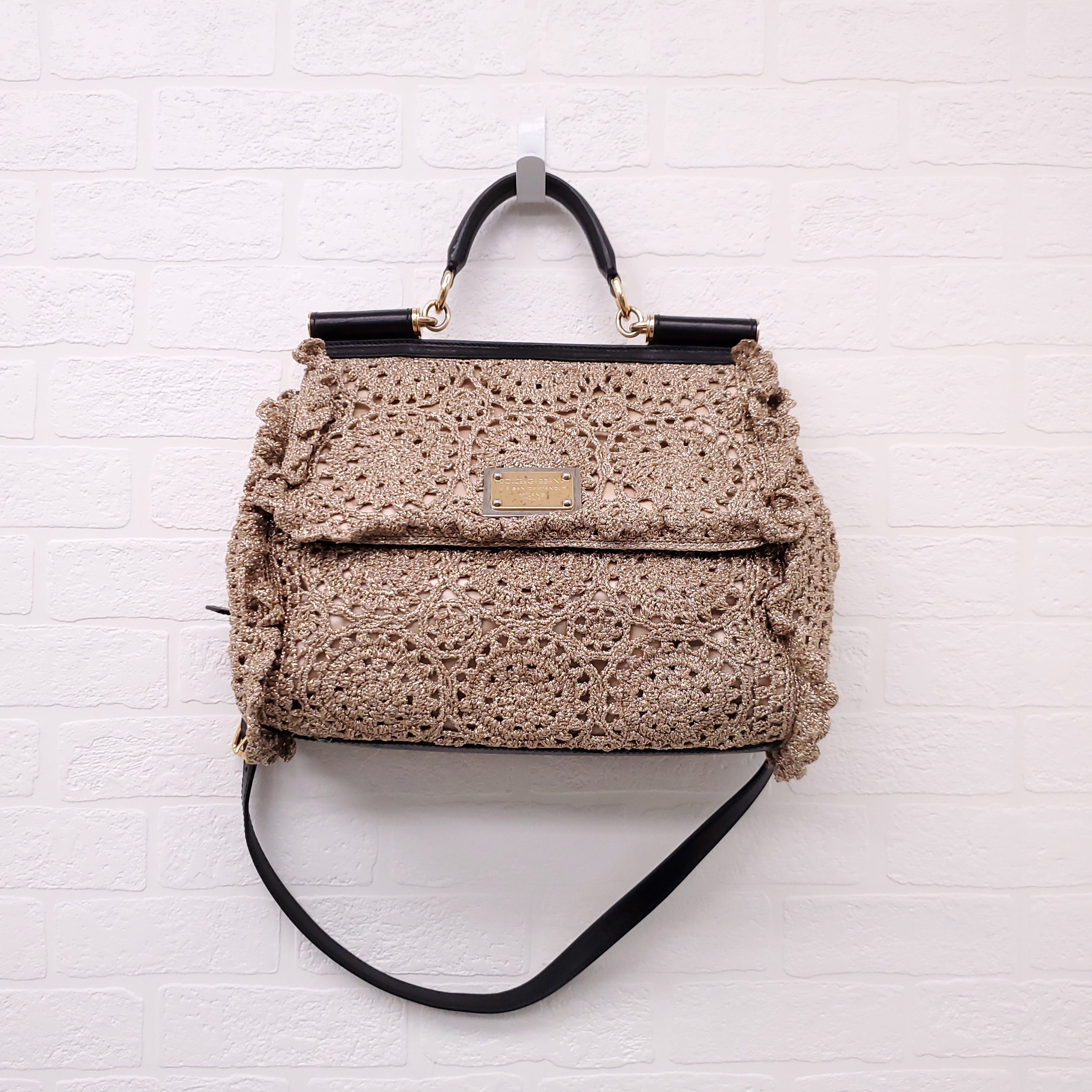 DOLCE & GABBANA GOLD CROCHET SICILY BAG