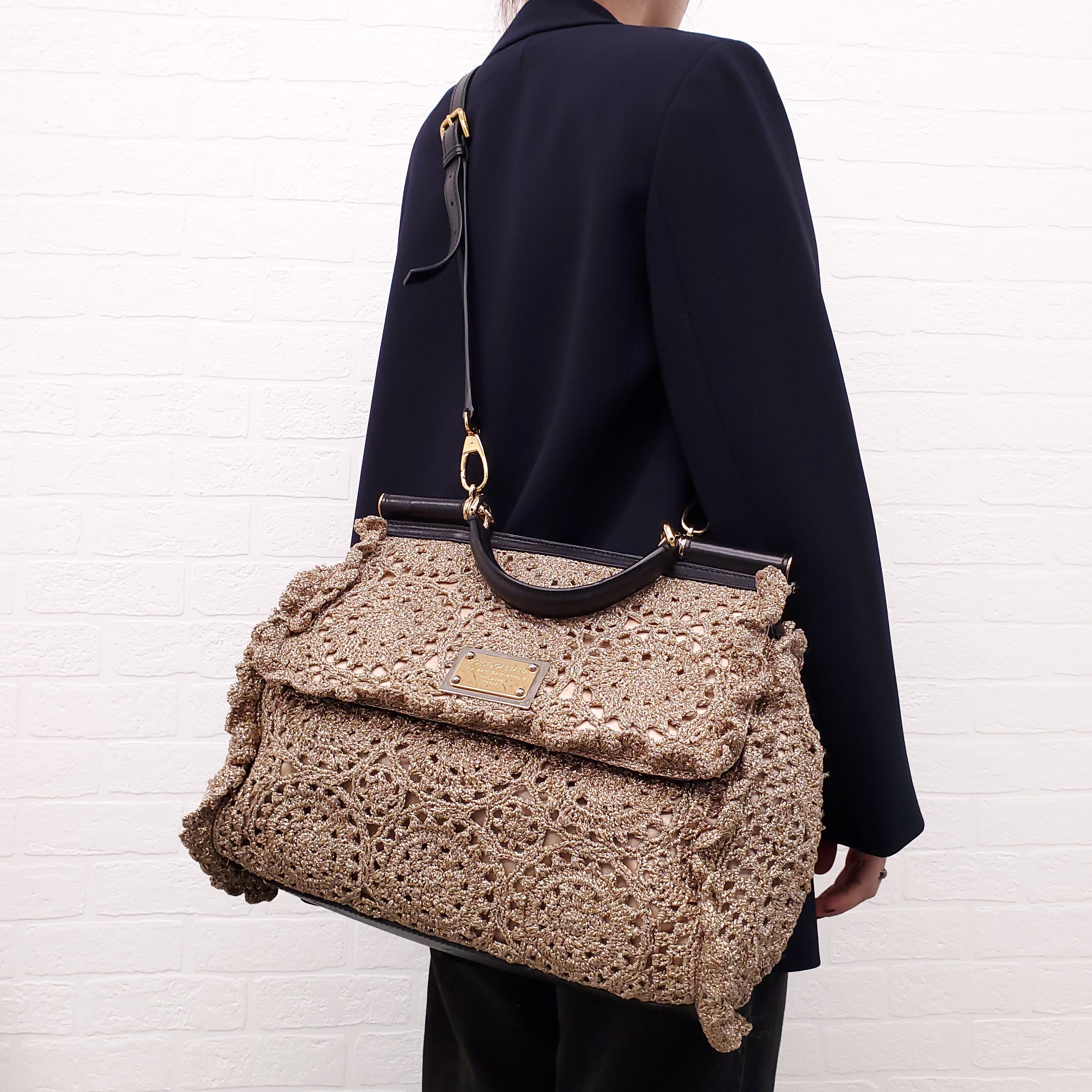 DOLCE & GABBANA GOLD CROCHET SICILY BAG
