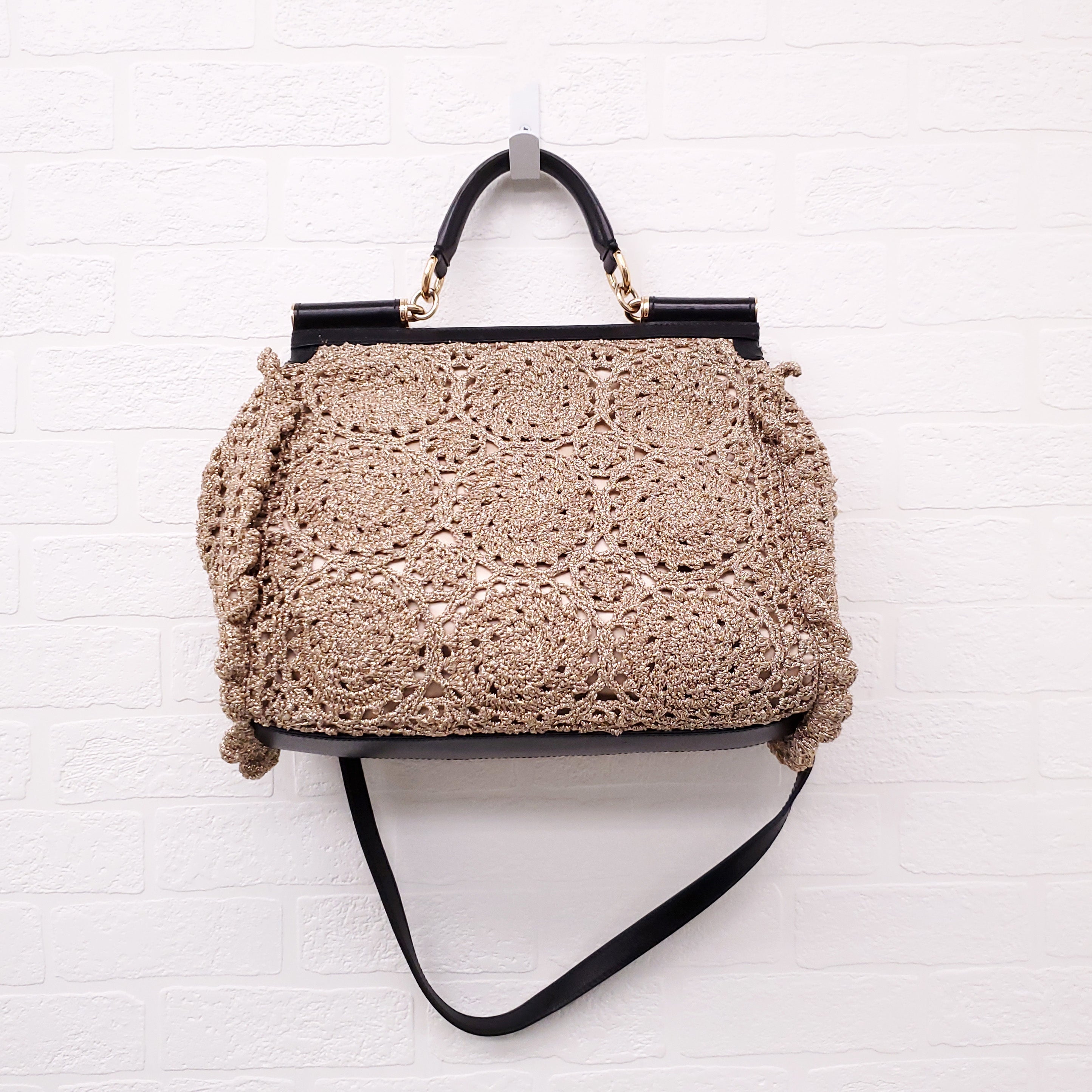 DOLCE & GABBANA GOLD CROCHET SICILY BAG