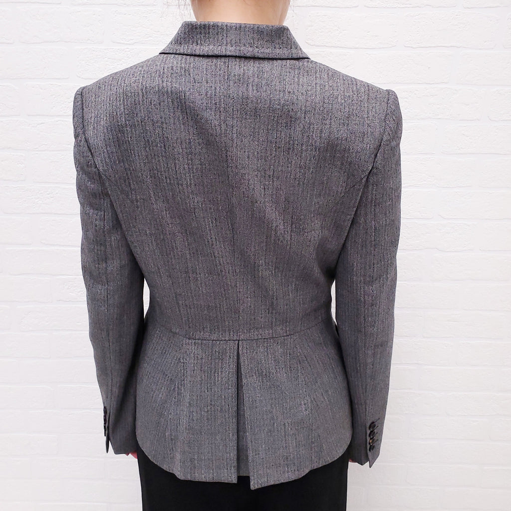 DOLCE & GABBANA GREY HOUNDSTOOTH BLAZER WITH LEOPARD INTERIOR - SIZE 40