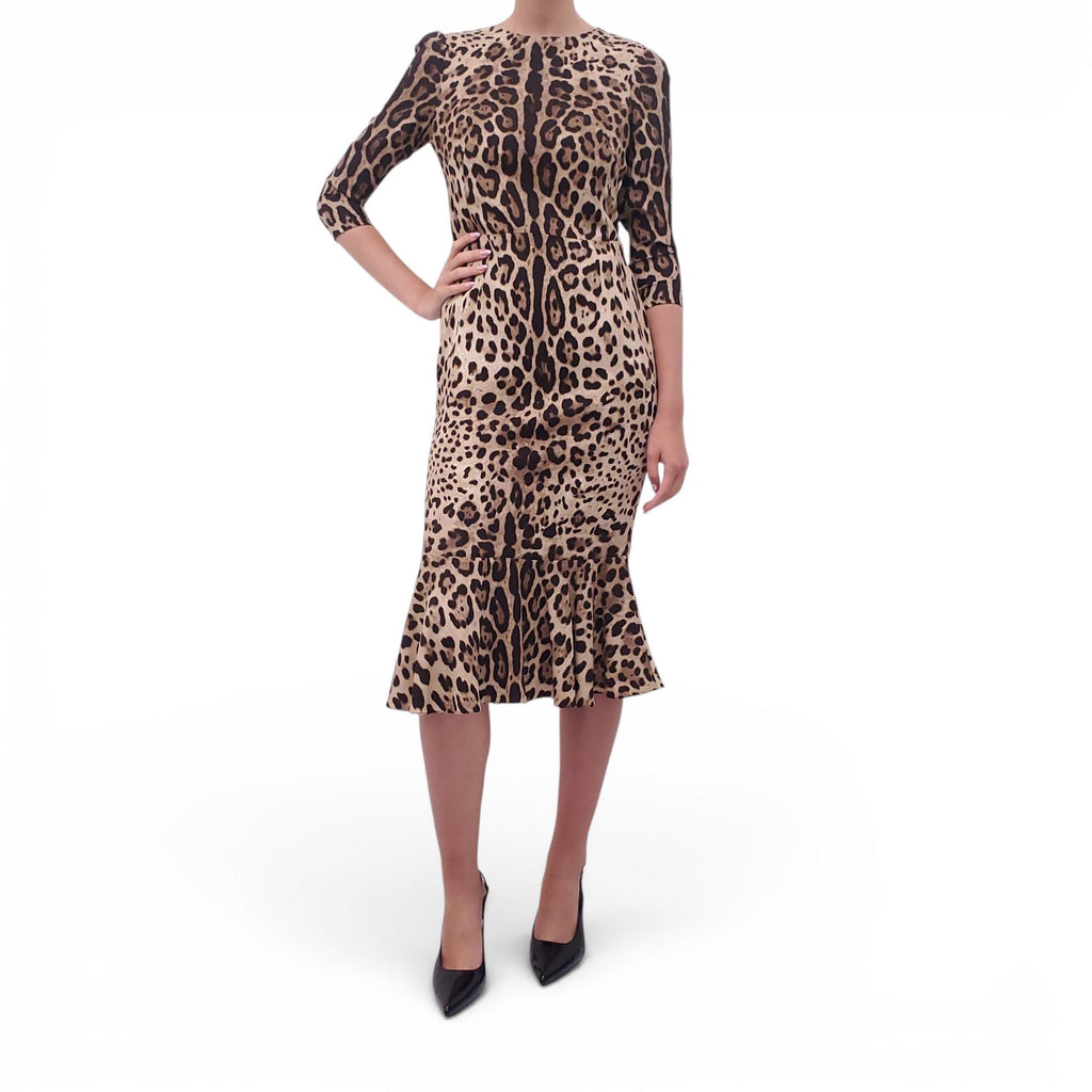 DOLCE & GABBANA LEOPARD RUFFLE MAXI DRESS - SIZE 42