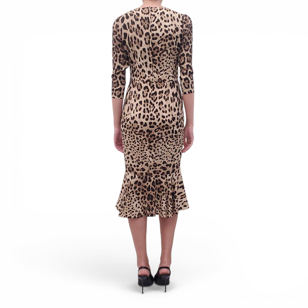 DOLCE & GABBANA LEOPARD RUFFLE MAXI DRESS - SIZE 42