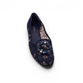DOLCE & GABBANA NAVY LACE FLATS WITH CRYSTAL DETAIL - SIZE 38.5