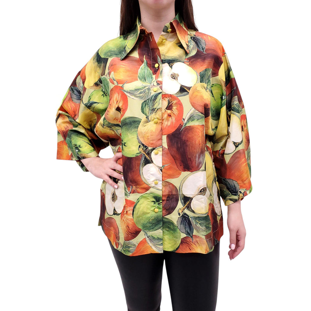 DOLCE & GABBANA OVERSIZED APPLE PRINT BLOUSE - SIZE 40