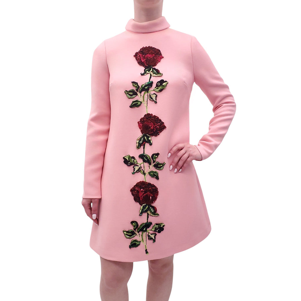 DOLCE & GABBANA PINK ROSE FLORAL CRYSTAL DRESS - SIZE 46