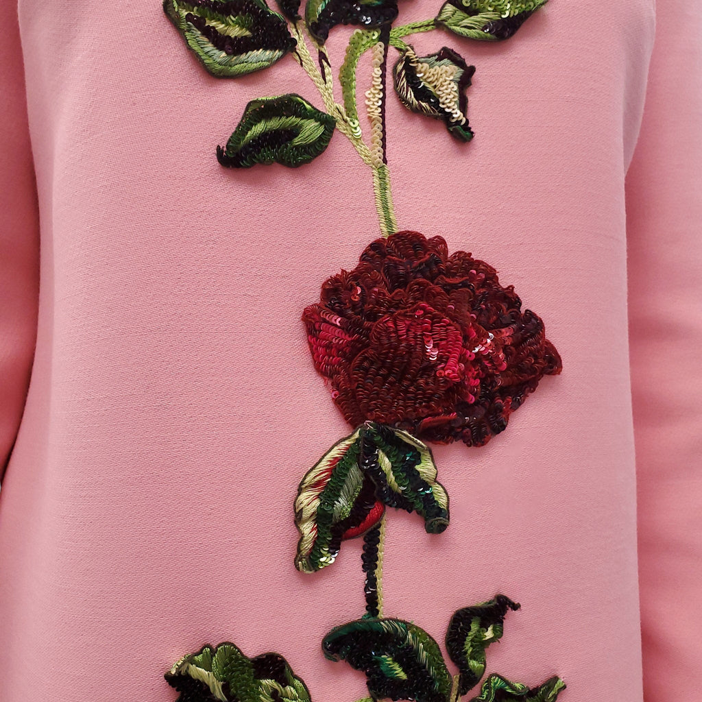 DOLCE & GABBANA PINK ROSE FLORAL CRYSTAL DRESS - SIZE 46