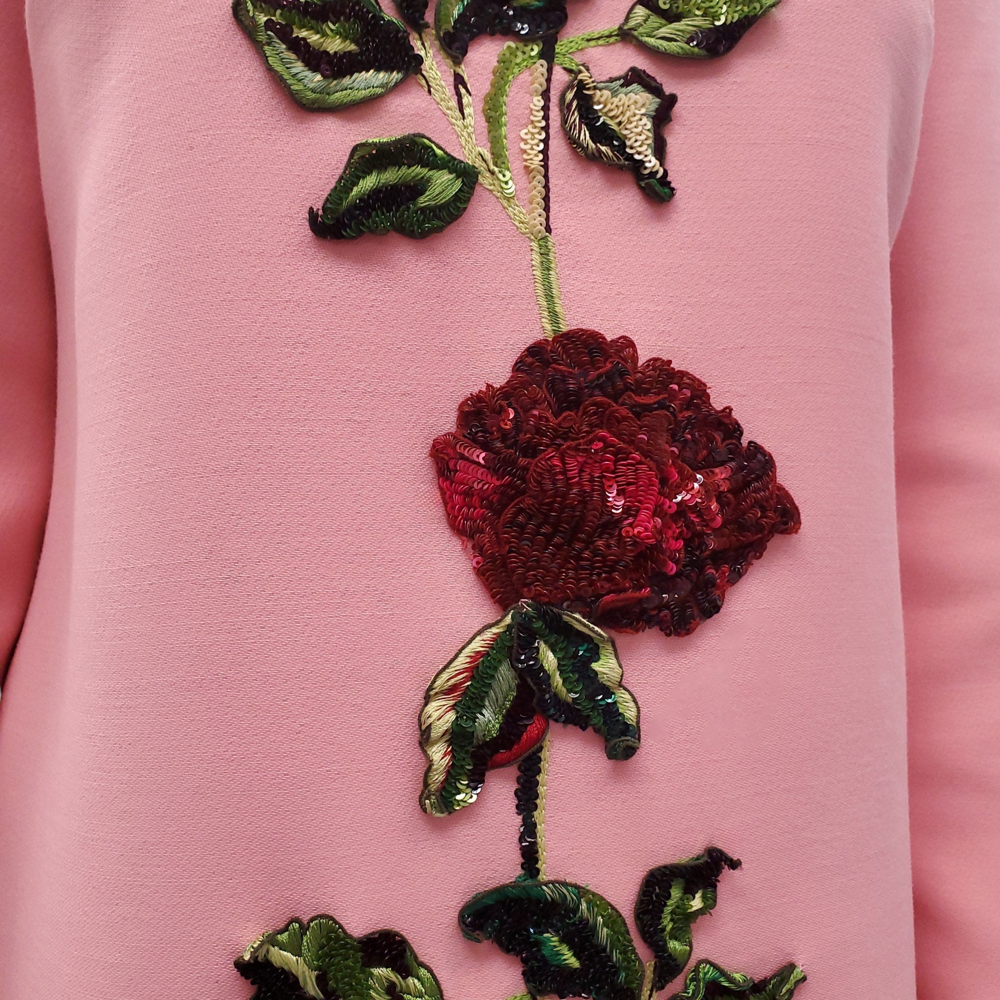 DOLCE & GABBANA PINK ROSE FLORAL CRYSTAL DRESS - SIZE 46