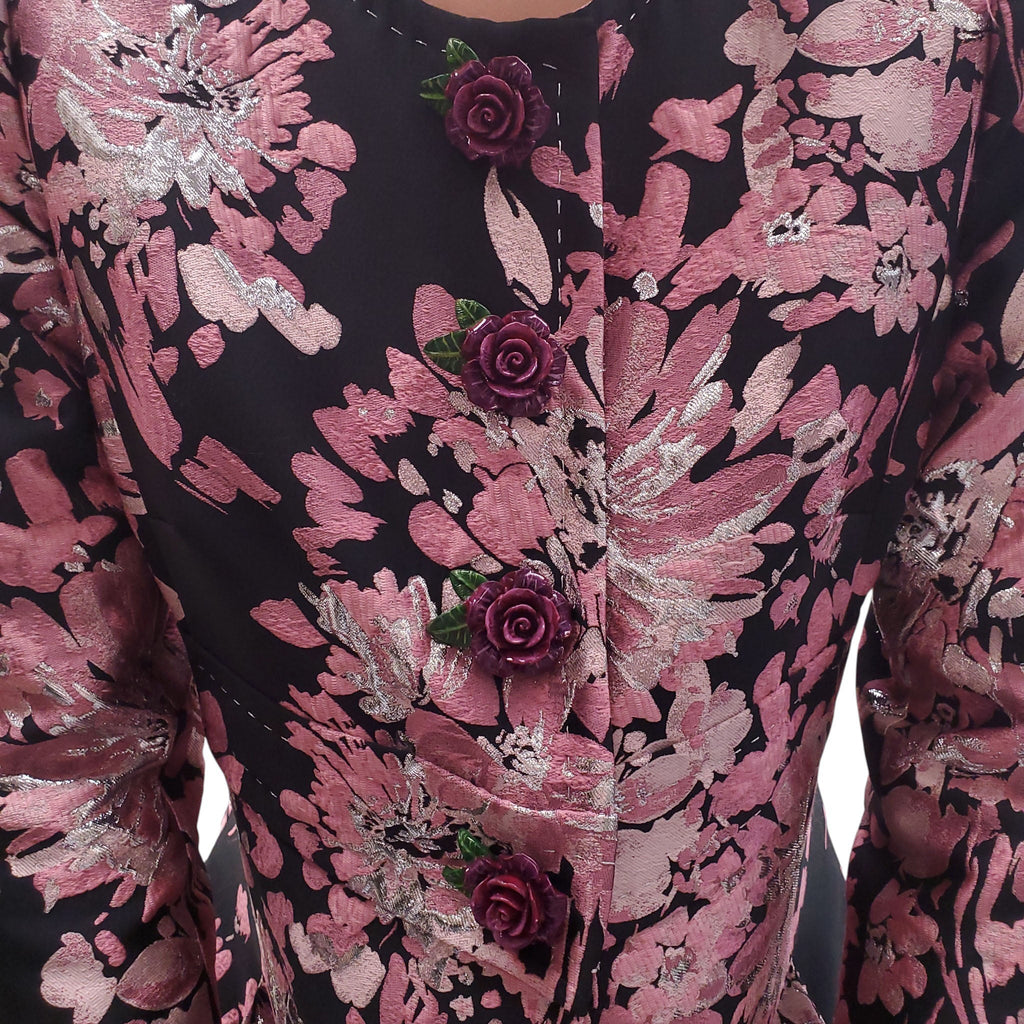 DOLCE & GABBANA ROSE JACQUARD COAT WITH FLORAL BUTTONS - SIZE 42