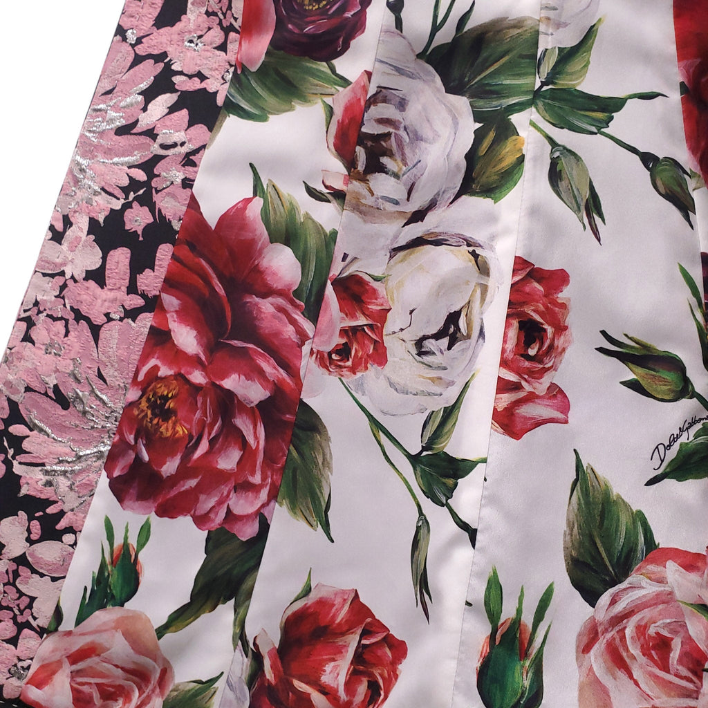 DOLCE & GABBANA ROSE JACQUARD COAT WITH FLORAL BUTTONS - SIZE 42