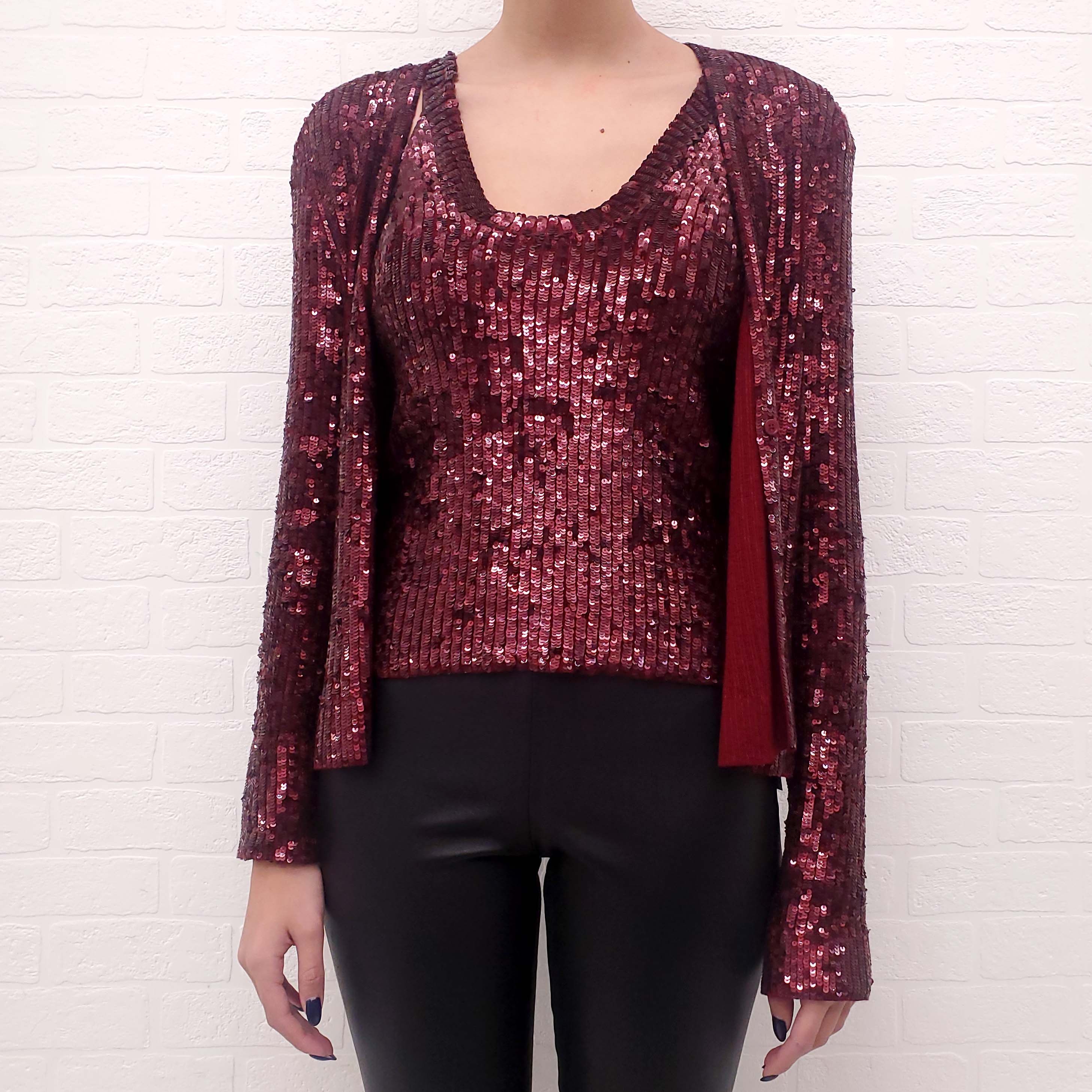 DONNA KARAN SEQUIN 2-PIECE BURGUNDY SET - SIZE M