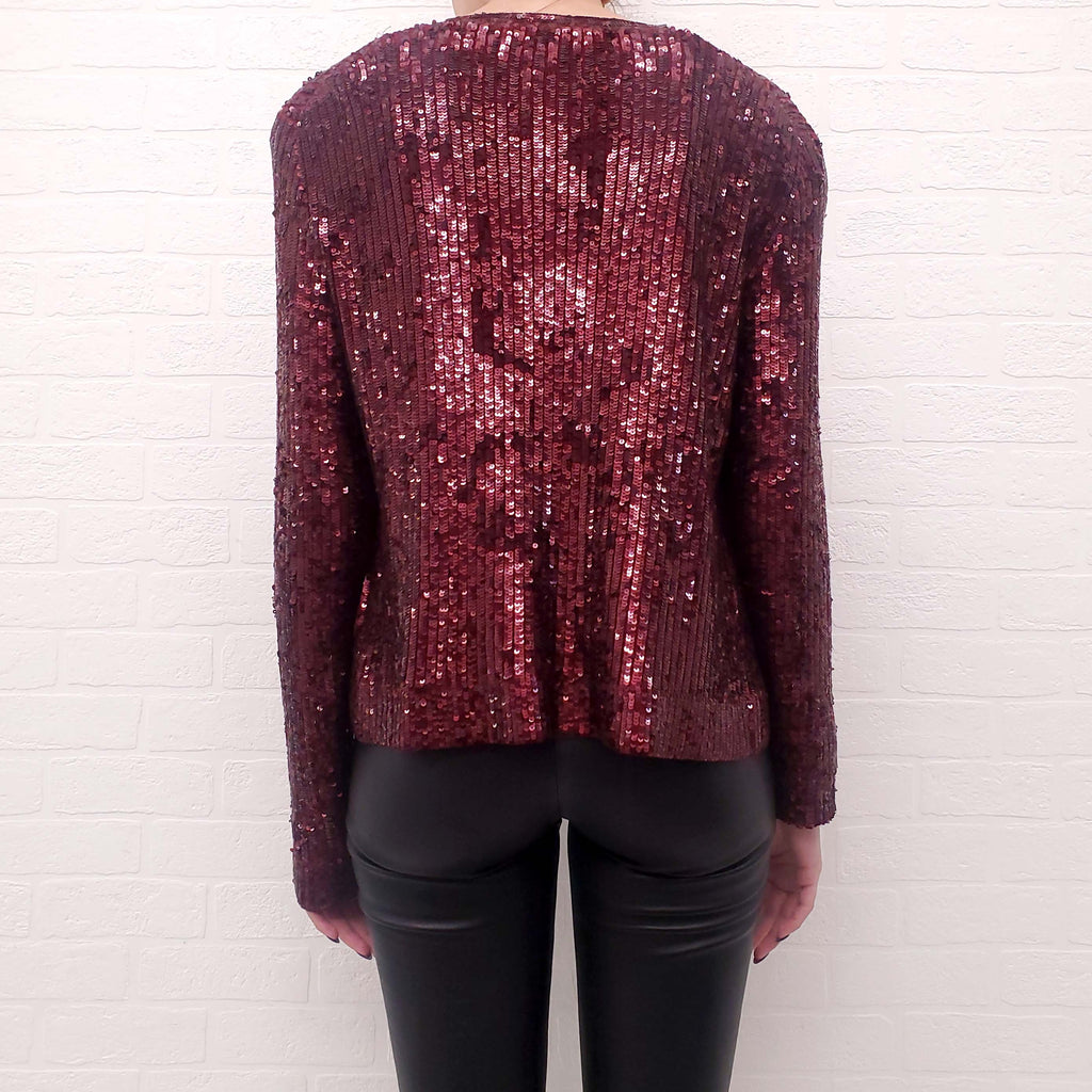DONNA KARAN SEQUIN 2-PIECE BURGUNDY SET - SIZE M