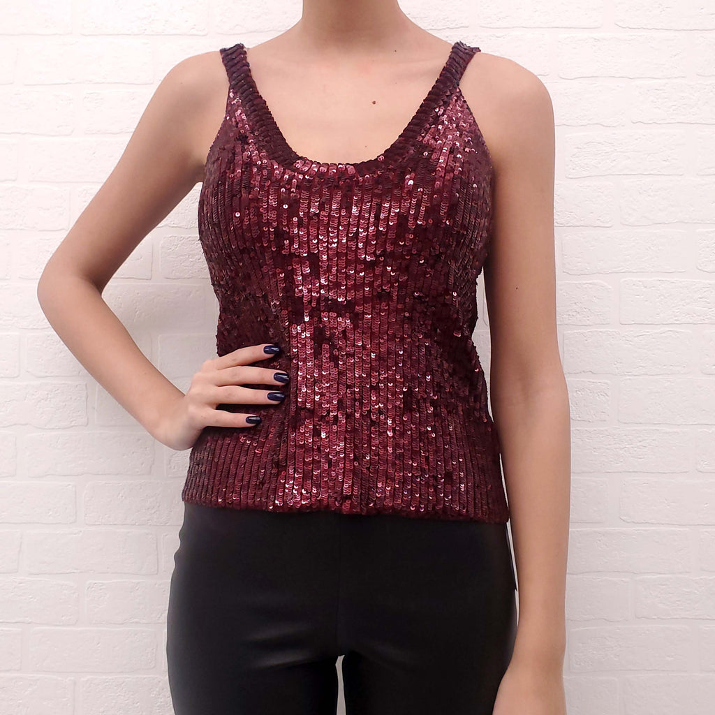 DONNA KARAN SEQUIN 2-PIECE BURGUNDY SET - SIZE M
