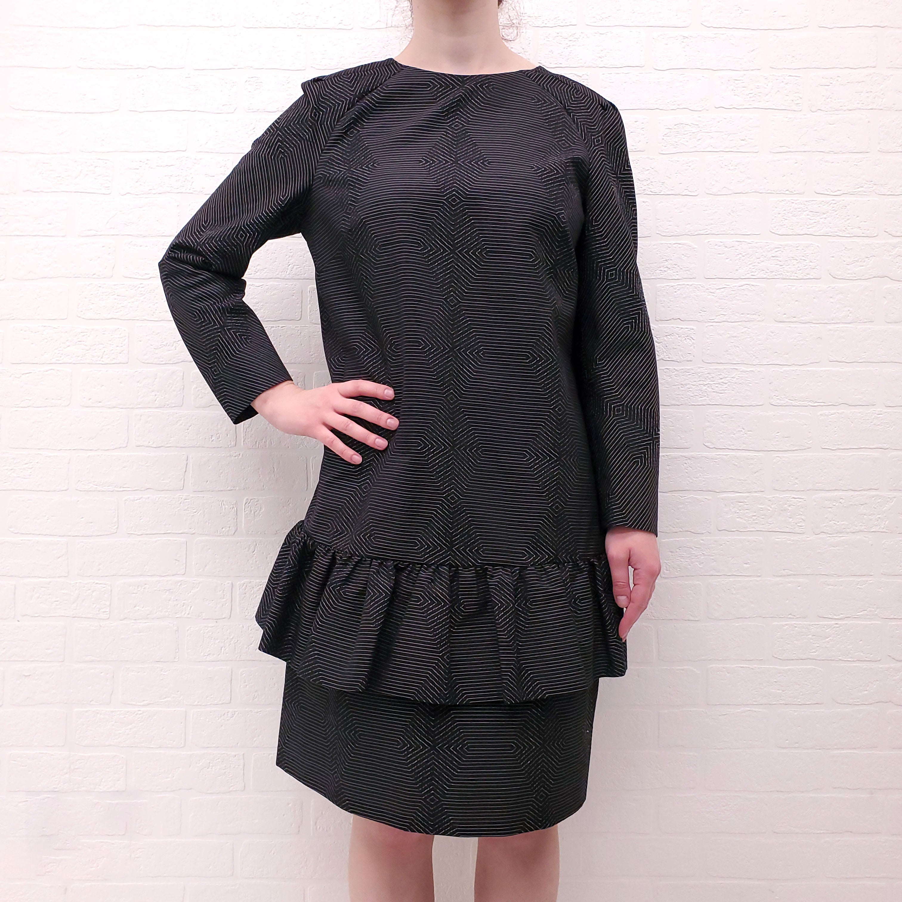 DRIES VAN NOTEN BLACK AND WHITE PATTERNED DRESS - SIZE 40