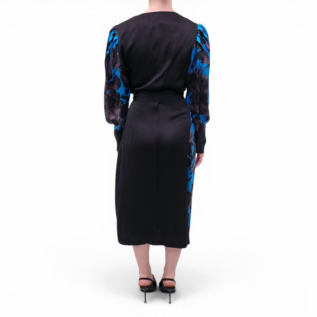 DRIES VAN NOTEN BLUE AND BLACK SILK WRAP DRESS - SIZE 40