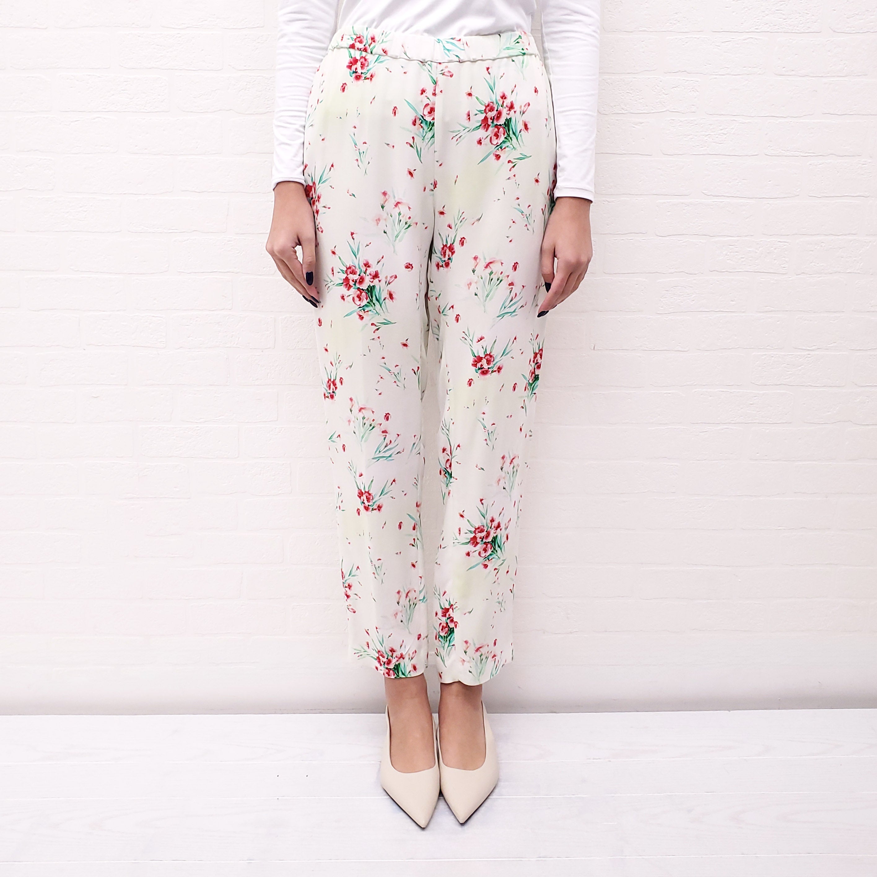 DRIES VAN NOTEN FLORAL CREAM PANTS - SIZE 40