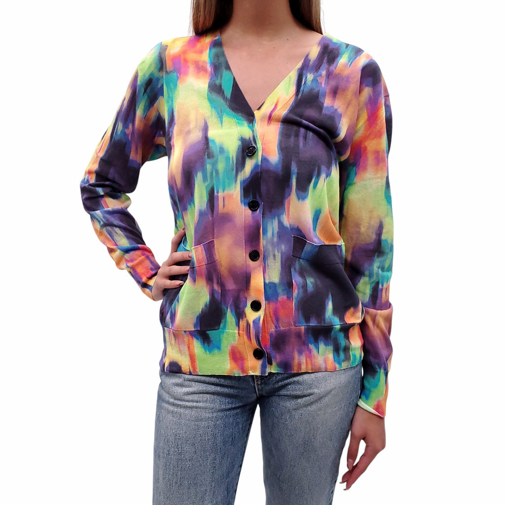 DRIES VAN NOTEN MULTICOLOURED TIE-DYE CARDIGAN - SIZE S