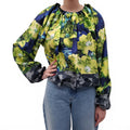 DRIES VAN NOTEN NAVY AND YELLOW FLORAL BUBBLE BLOUSE - SIZE S