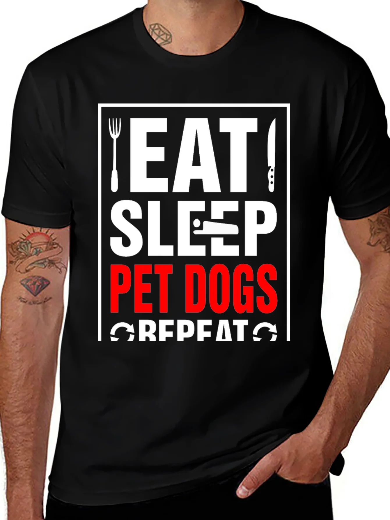 Eat Sleep Pet Dogs Repeat Graphic Tee
