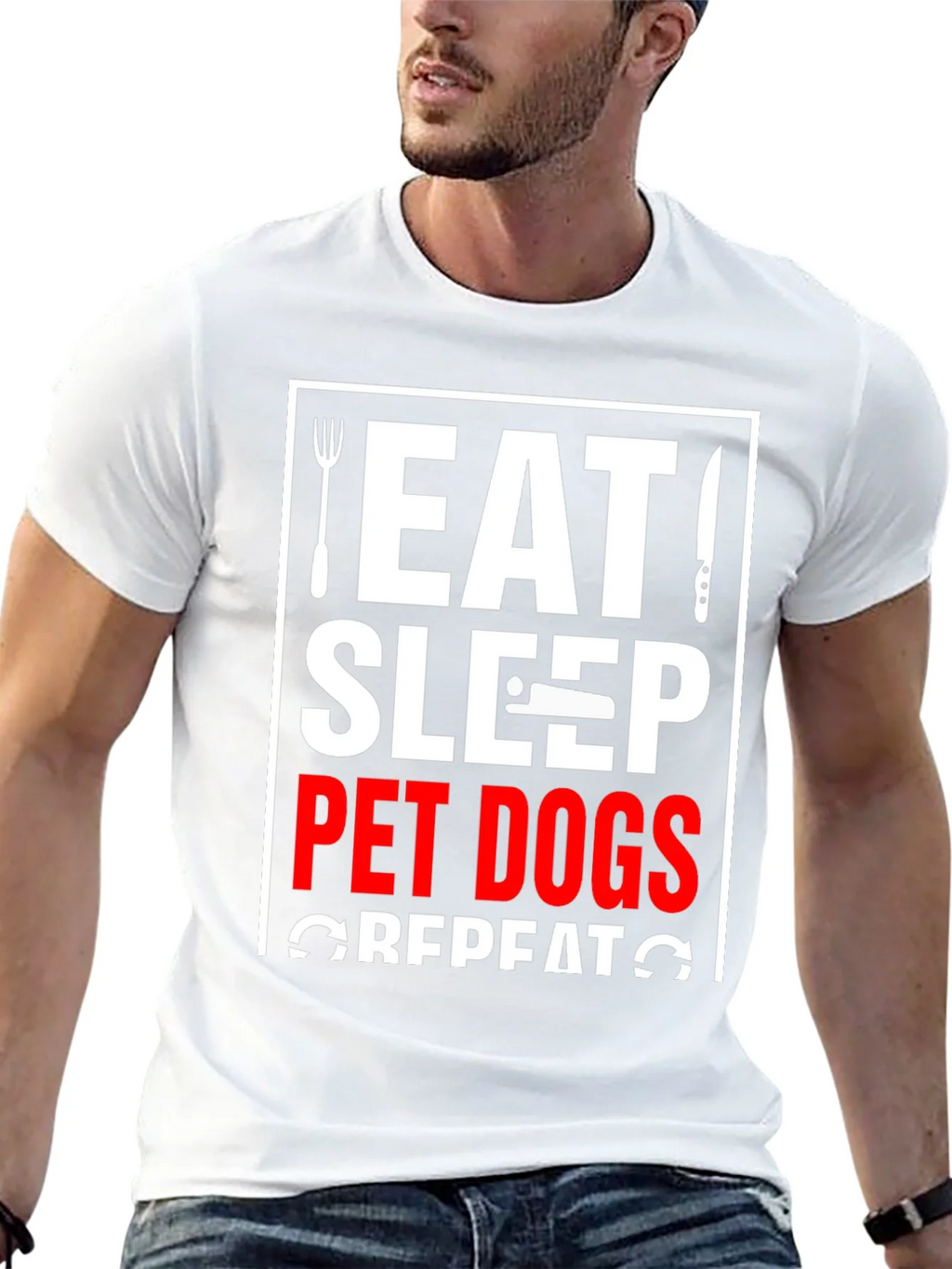 Eat Sleep Pet Dogs Repeat Graphic Tee