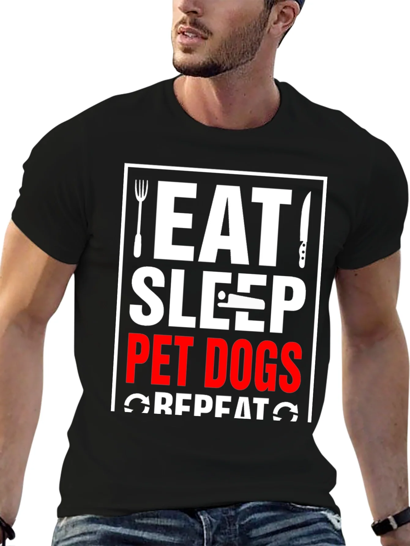 Eat Sleep Pet Dogs Repeat Graphic Tee