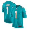 Miami Dolphins Number 1 Groom Aqua Game Jersey