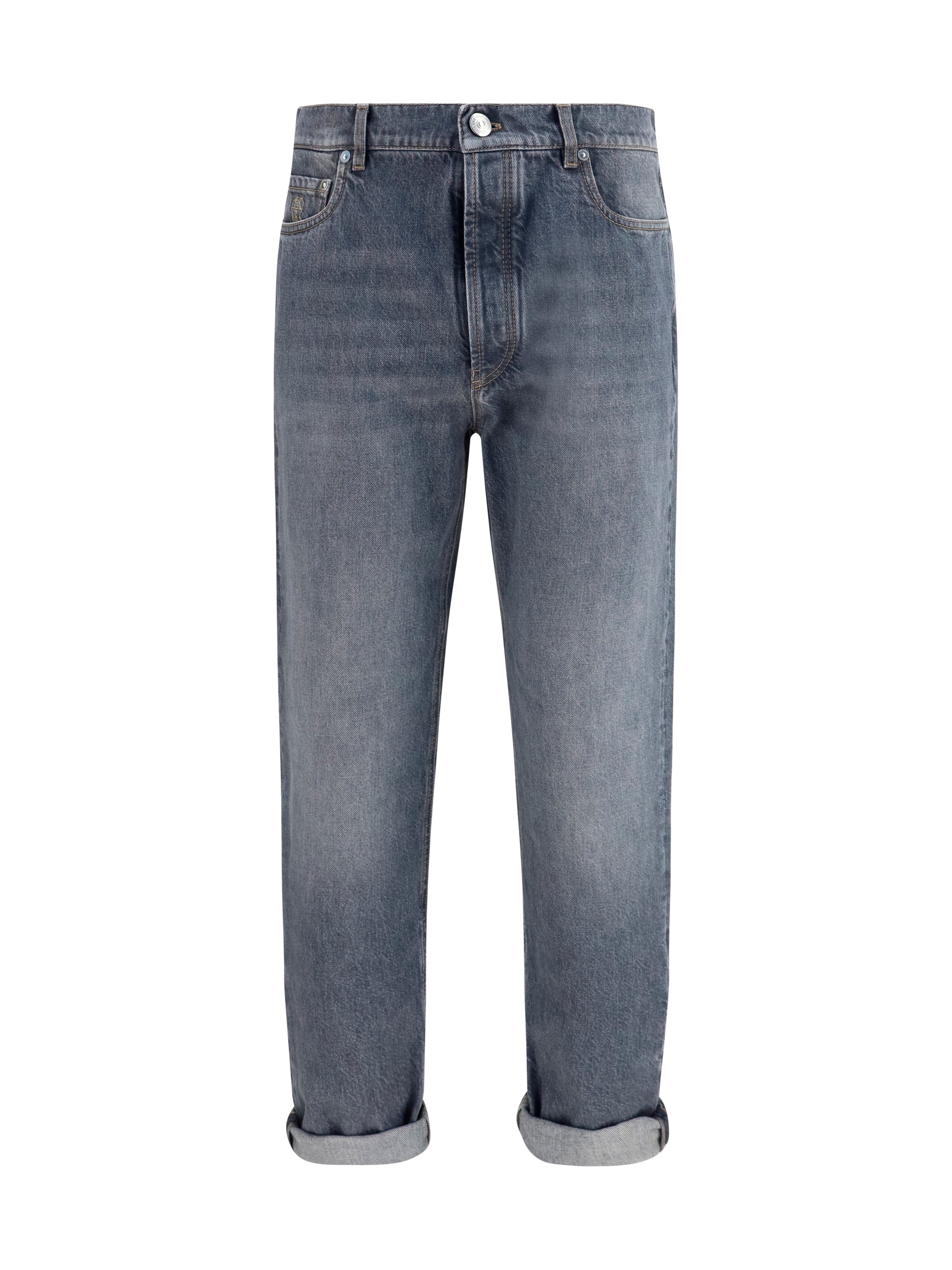 Brunello Cucinelli Men Straight-Leg Turn-Up Jeans