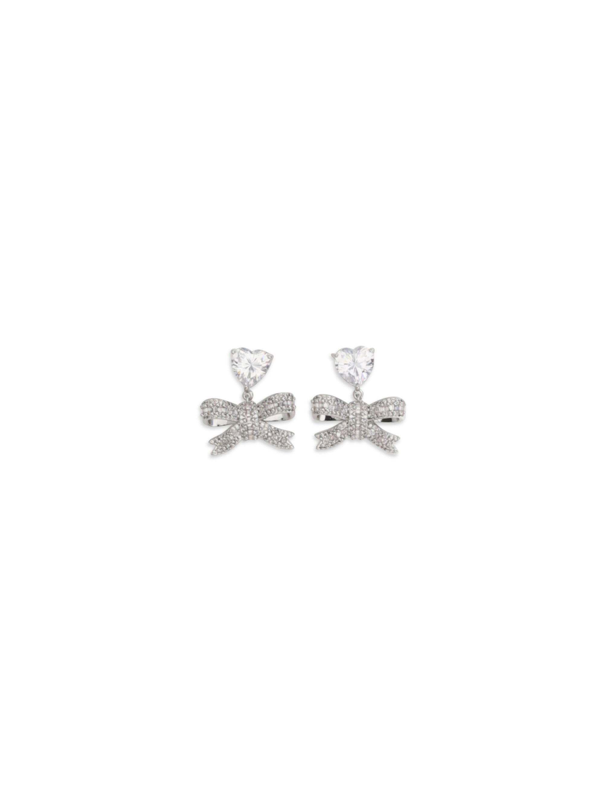 Self-Portrait Women Heart-Shaped Crystal Bow Drop Earrings