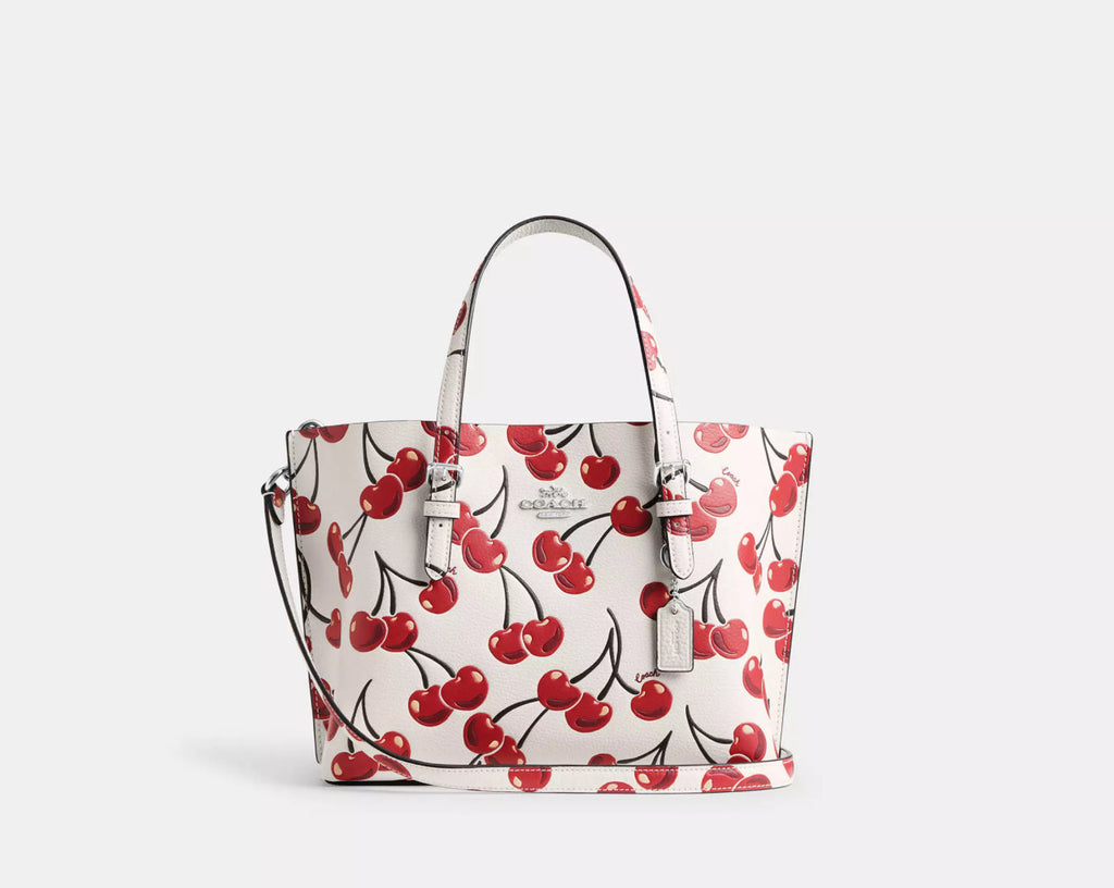 NWT Coach Leather Mollie Tote Bag 25 With Cherry Print