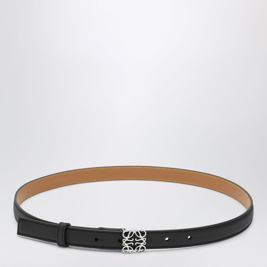 Loewe Black/Palladium Grained Leather Anagram Belt Women