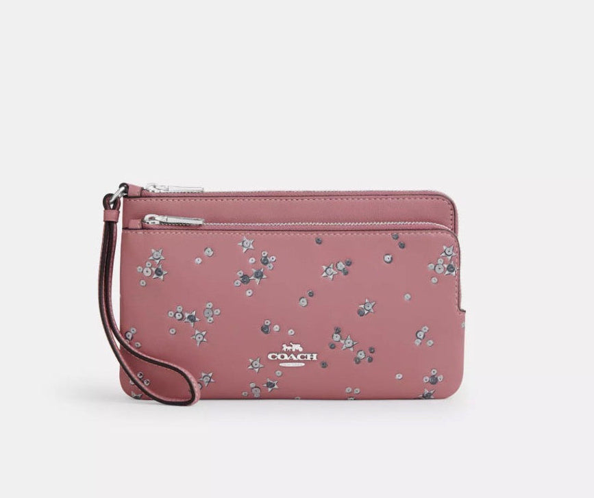 NWT Coach Leather Double Zip Large Wristlet Wallet In