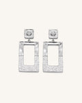 Geometrical Openwork Rectangle Earrings - 18ct White Gold Plated & White Zircon