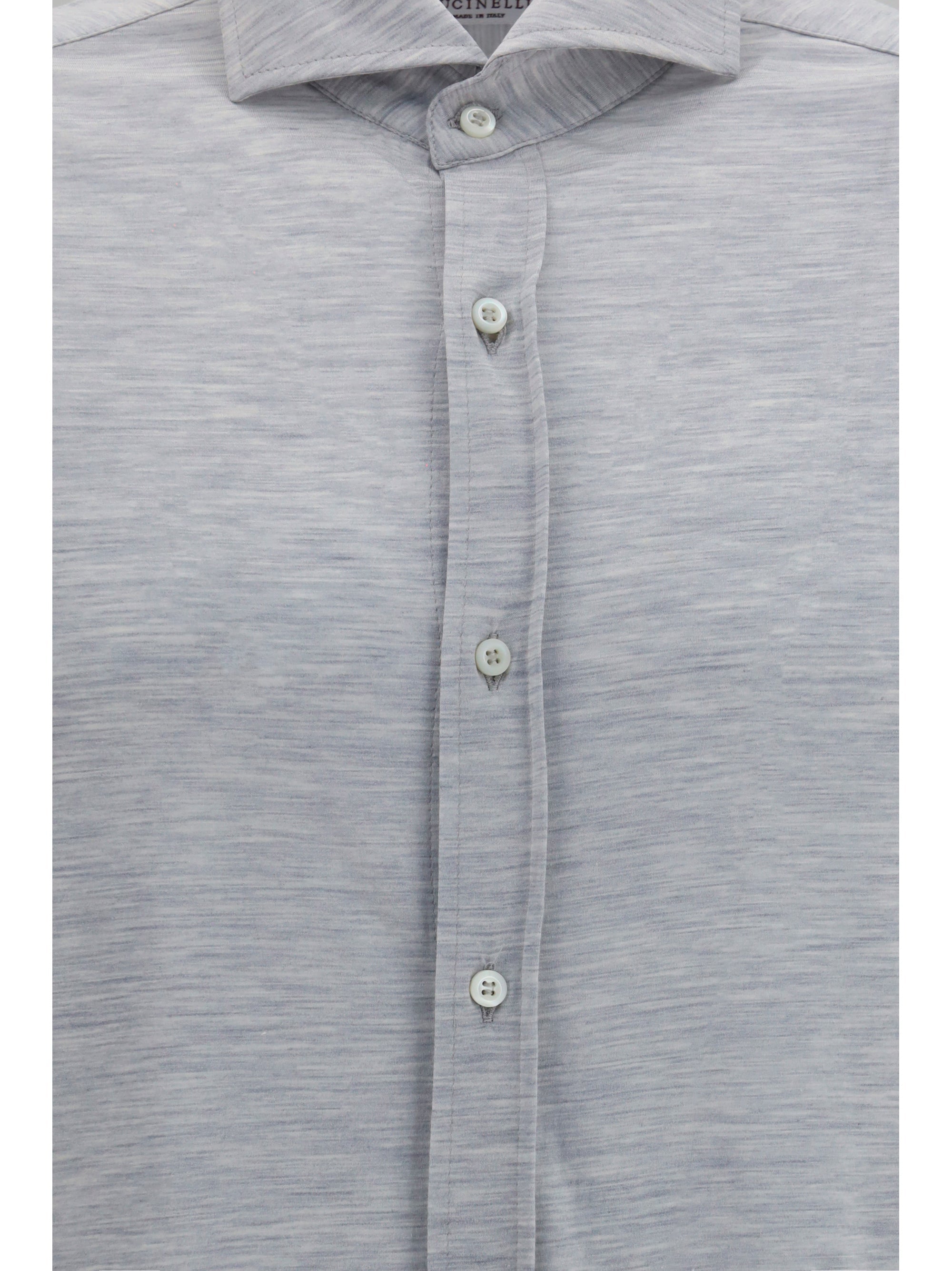 Brunello Cucinelli Men Silk And Cotton Jersey Shirt With Spread Collar
