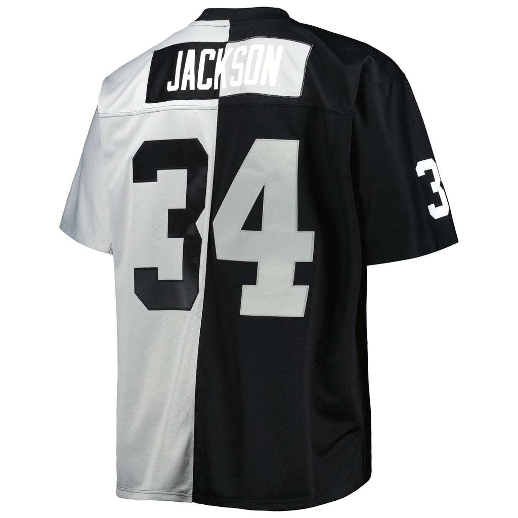 Las Vegas Raiders Bo Jackson Mitchell & Ness Black/Silver Big & Tall Split Legacy Retired Player Replica Jersey
